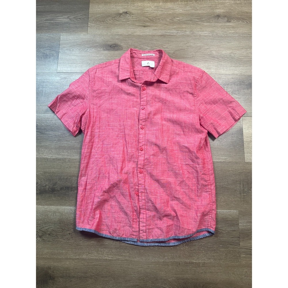 Three Dots You Are Everything Button Up Men's L Pink Collared Lightweight Casual